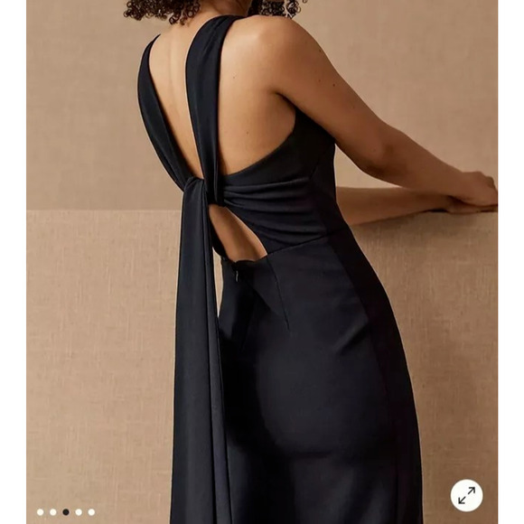 Anthropologie BHLDN Gown Women 8 Blue London Crepe Tie Back Slit Glam Maxi Dress - Picture 14 of 15